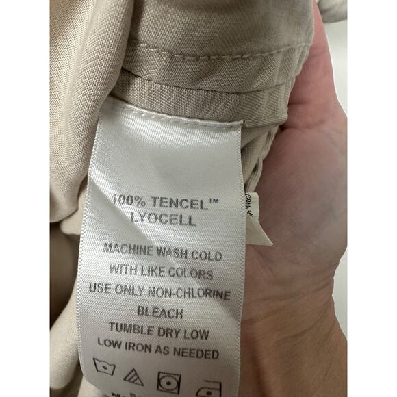 Quince Womens Size M Khaki Vintage Wash Tencel Boxy Button Camp Shirt Top C12 - Picture 3 of 6